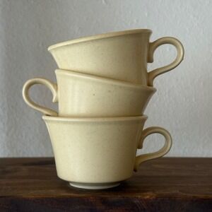 3pc Vintage Speckled Stoneware Soup Cups Set Of 3‎ Unmarked Beige Mugs